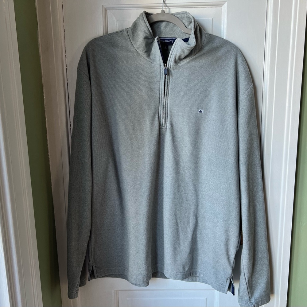 Crown & Ivy Knit Pull Over 1/4 Zip Grey Small Stripe Long Sleeve Size Large